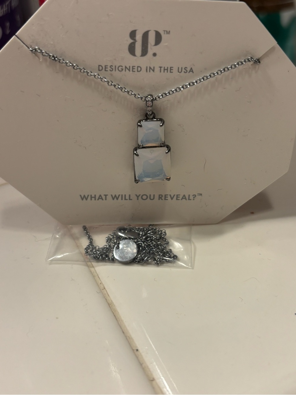 bp Opalescent Double Square Pendant Necklace in Silver